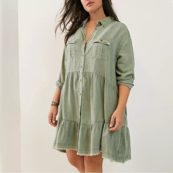 Anthropologie Pilcro Deanna Tiered Mini linen blend Shirtdress, XS - Picture 9 of 9